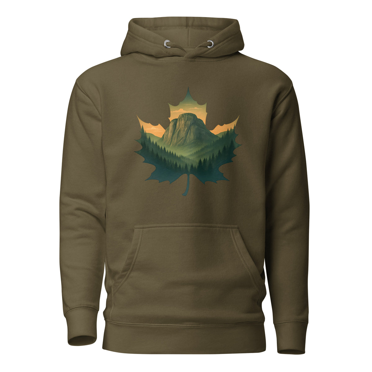 Canadian Maple Leaf Hoodie flat lay — Canadian made apparel from Squamish, BC