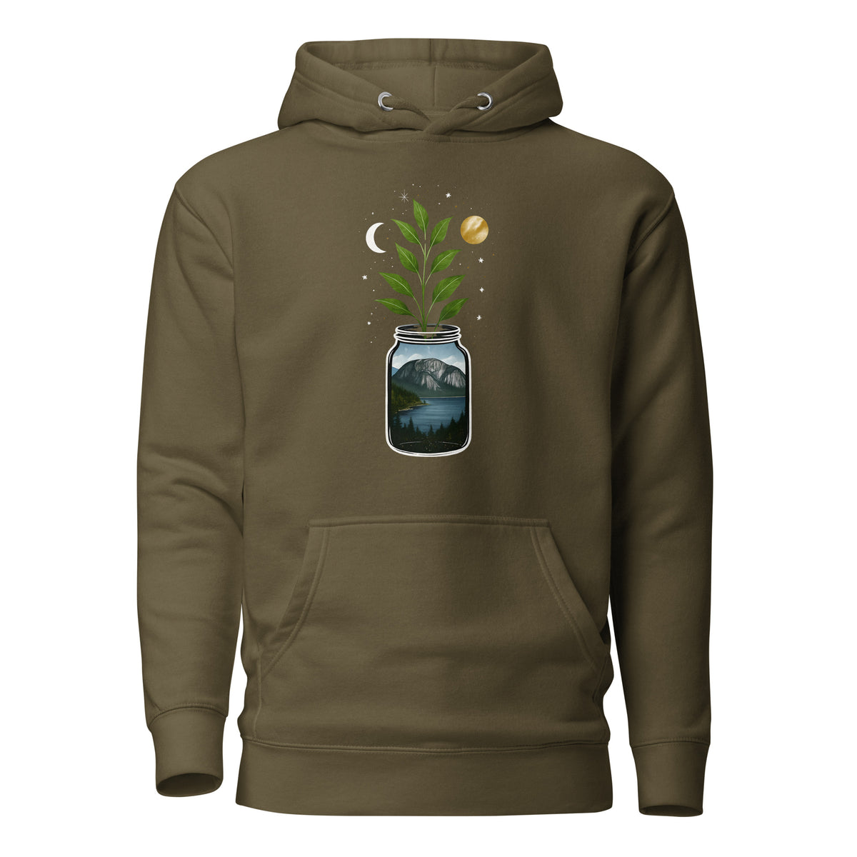 Squamish Mountain Starry Night Hoodie flat lay — Canadian made apparel from Squamish, BC