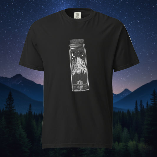 BC Cabin Bottle Chief Night Scene Heavyweight Tee in S — Squamish BC apparel by Origin 99