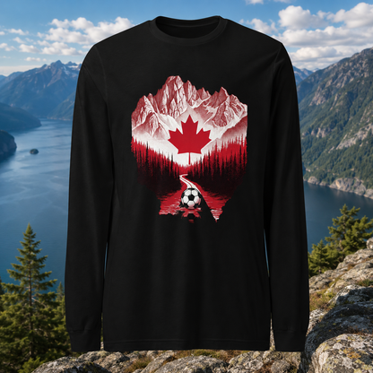 Canada Soccer Long Sleeve Tee | Maple Leaf & Mountains Canadian Pride