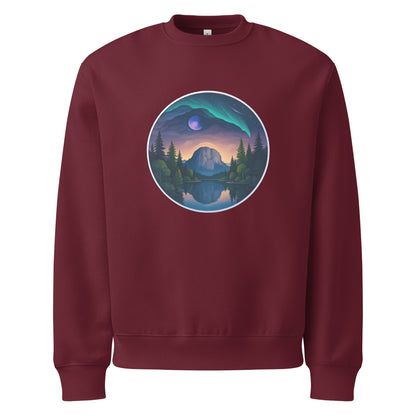 Sea to Sky Mountain Landscape Heavyweight Sweatshirt in S lifestyle shot — Sea-to-Sky outdoor brand
